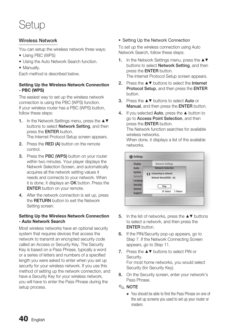 Setup | Samsung BD-C7500 User Manual | Page 40 / 69