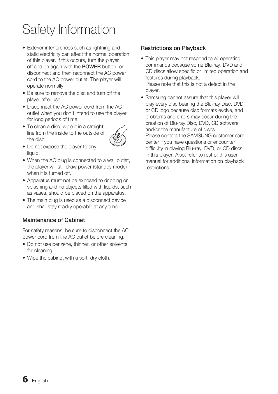 Safety information | Samsung BD-C7500 User Manual | Page 6 / 69