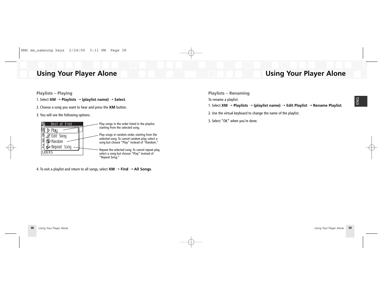 Using your player alone | Samsung AH81-02185A XM User Manual | Page 20 / 40