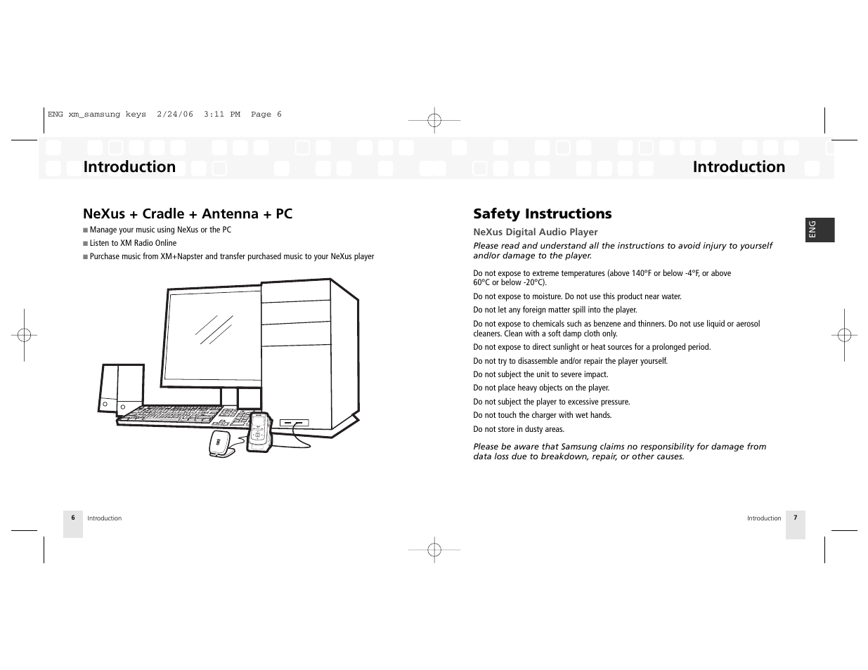 Introduction, Safety instructions, Nexus + cradle + antenna + pc | Samsung AH81-02185A XM User Manual | Page 4 / 40