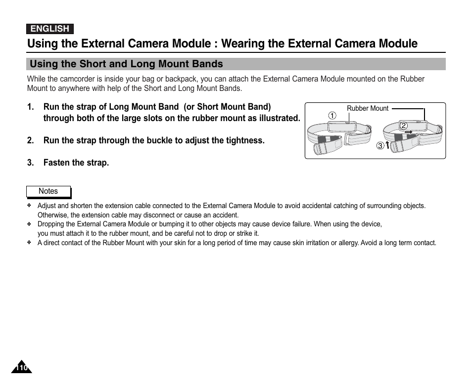 Using the short and long mount bands | Samsung VP-X110L User Manual | Page 110 / 140