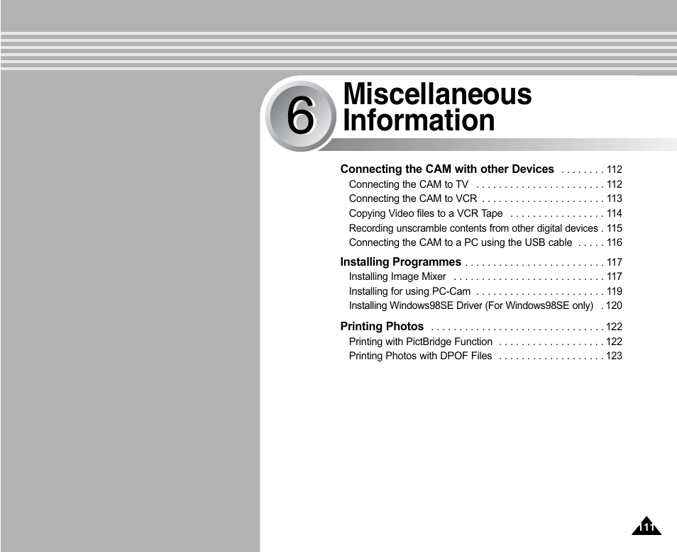 Miscellaneous information | Samsung VP-X110L User Manual | Page 111 / 140