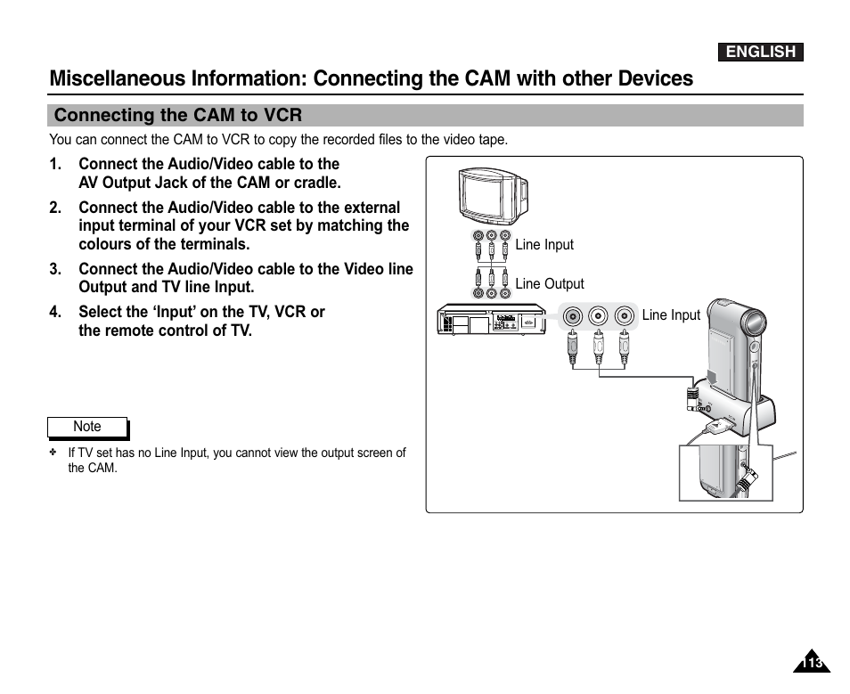 Connecting the cam to vcr | Samsung VP-X110L User Manual | Page 113 / 140