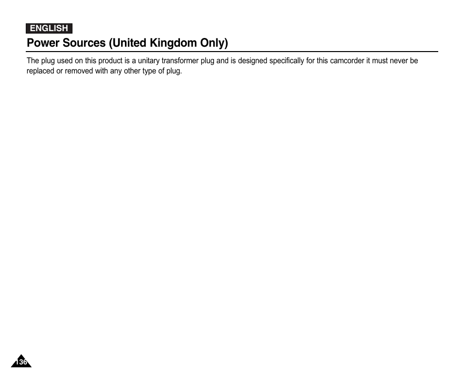 Power sources (united kingdom only) | Samsung VP-X110L User Manual | Page 136 / 140