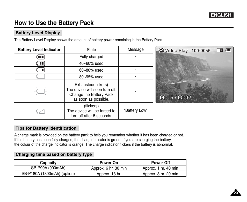 How to use the battery pack | Samsung VP-X110L User Manual | Page 23 / 140