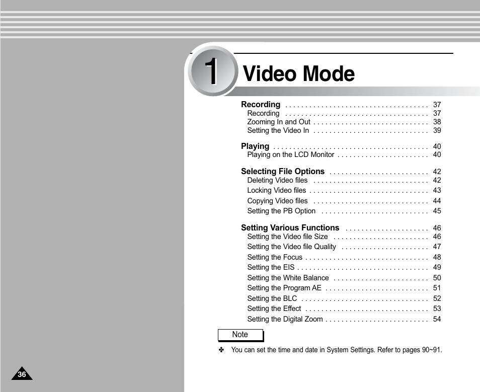 Video mode | Samsung VP-X110L User Manual | Page 36 / 140