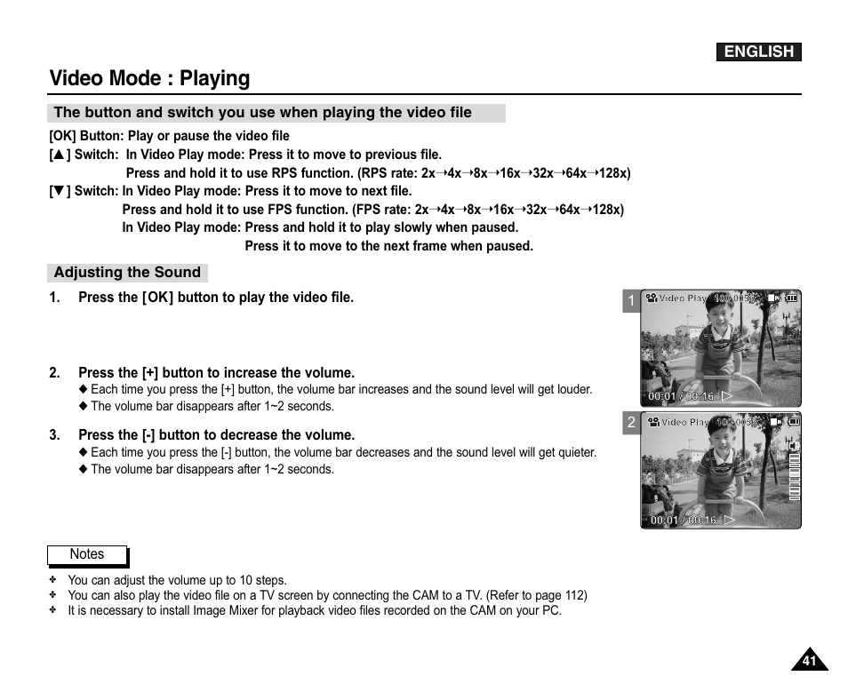 Video mode : playing | Samsung VP-X110L User Manual | Page 41 / 140