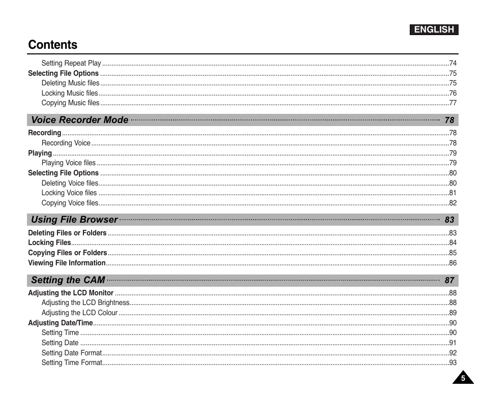 Samsung VP-X110L User Manual | Page 5 / 140