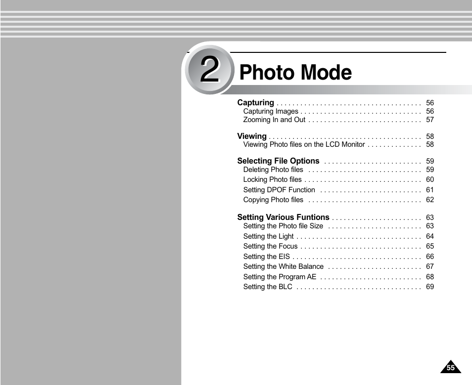 Photo mode | Samsung VP-X110L User Manual | Page 55 / 140