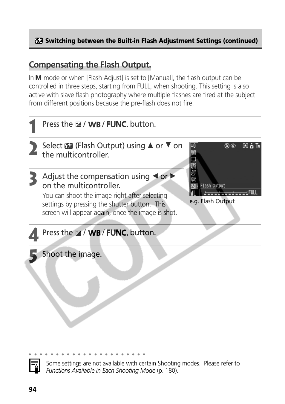 Compensating the flash output, Press the / / button, Shoot the image | Samsung CDI-E090-010 User Manual | Page 100 / 186