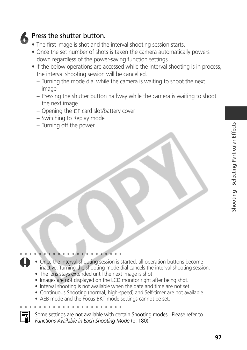 Press the shutter button, Shooting - selecting par ticular ef fects | Samsung CDI-E090-010 User Manual | Page 103 / 186