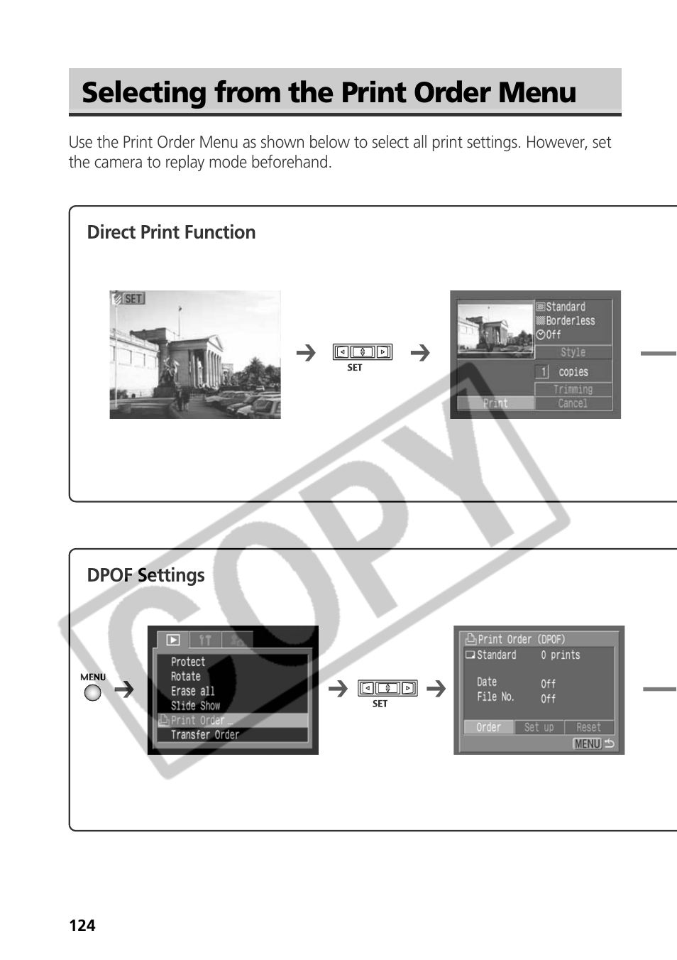 Selecting from the print order menu | Samsung CDI-E090-010 User Manual | Page 130 / 186