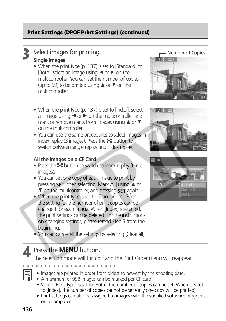 Select images for printing, Press the button | Samsung CDI-E090-010 User Manual | Page 142 / 186