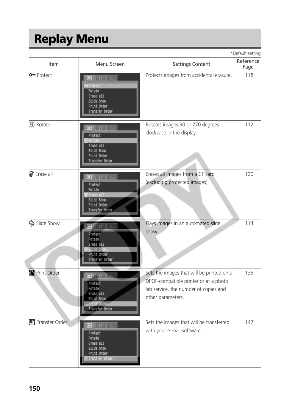 Replay menu | Samsung CDI-E090-010 User Manual | Page 156 / 186