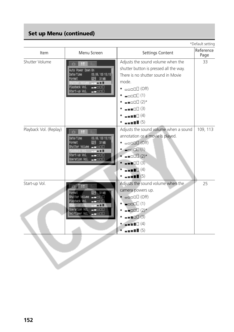 152 set up menu (continued) | Samsung CDI-E090-010 User Manual | Page 158 / 186