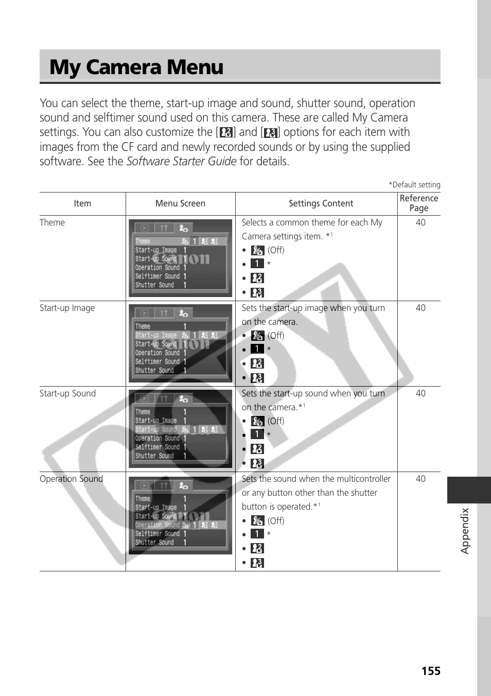 My camera menu | Samsung CDI-E090-010 User Manual | Page 161 / 186