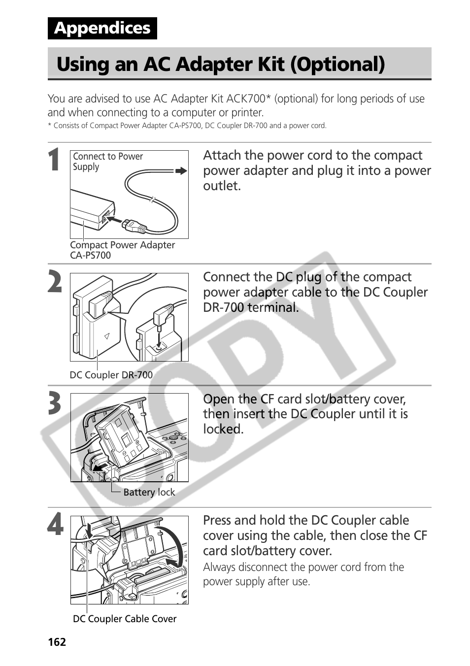 Using an ac adapter kit (optional) | Samsung CDI-E090-010 User Manual | Page 168 / 186