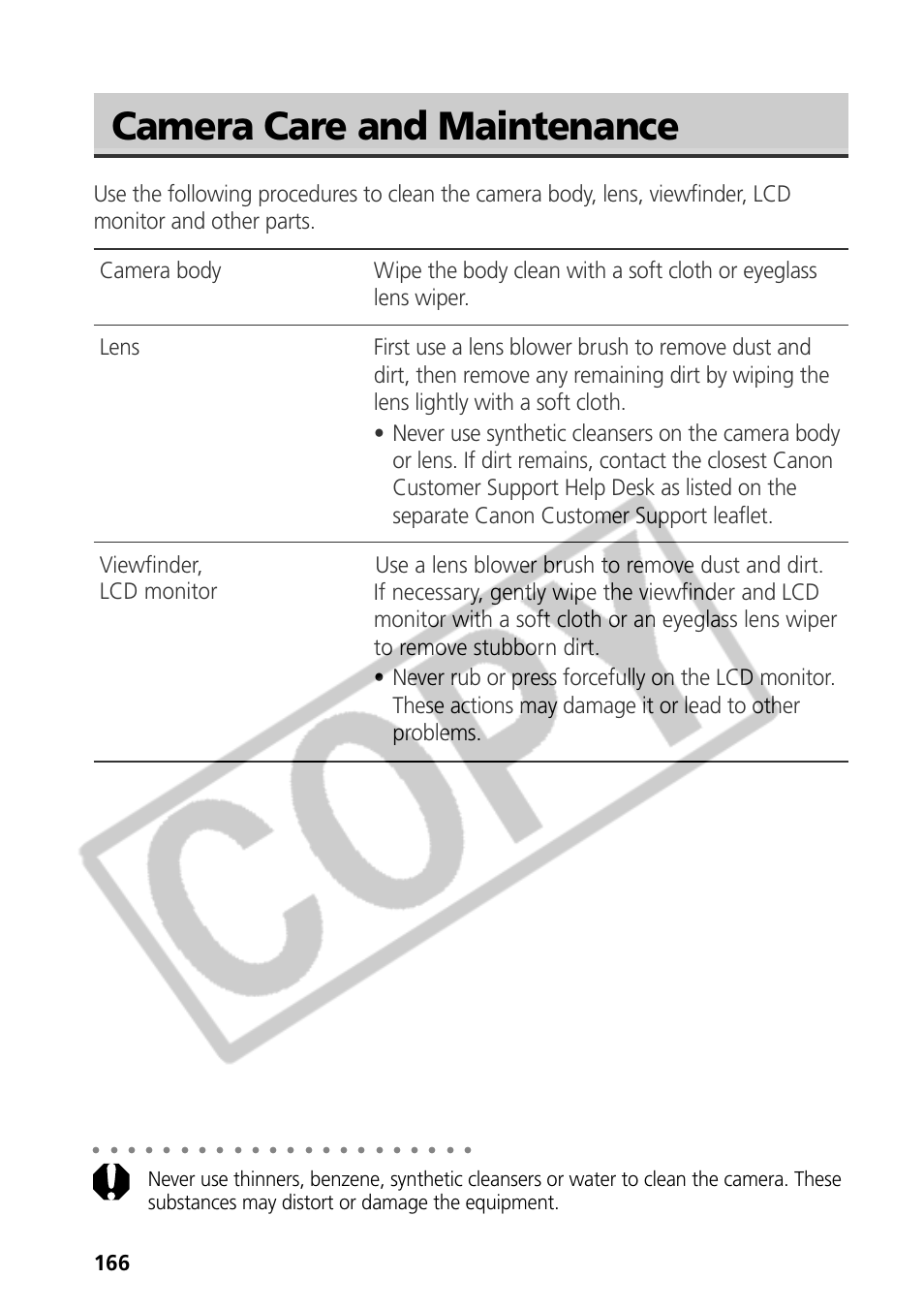 Camera care and maintenance | Samsung CDI-E090-010 User Manual | Page 172 / 186