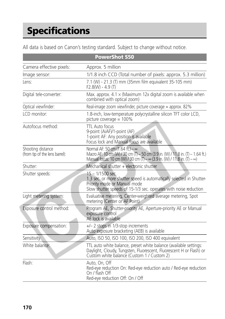 Specifications | Samsung CDI-E090-010 User Manual | Page 176 / 186