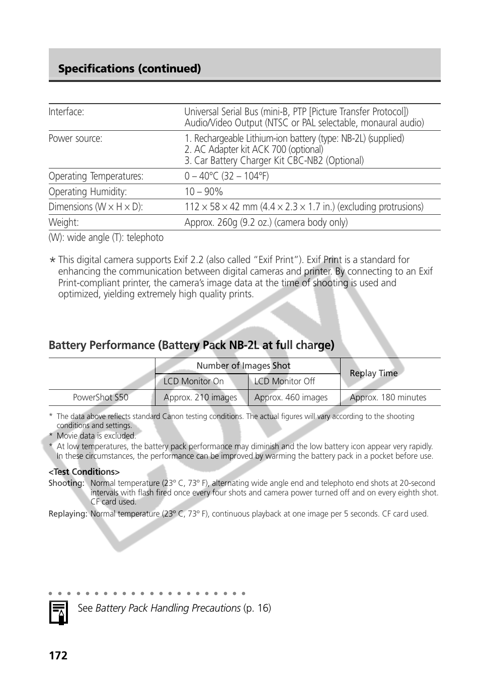 Specifications (continued) | Samsung CDI-E090-010 User Manual | Page 178 / 186