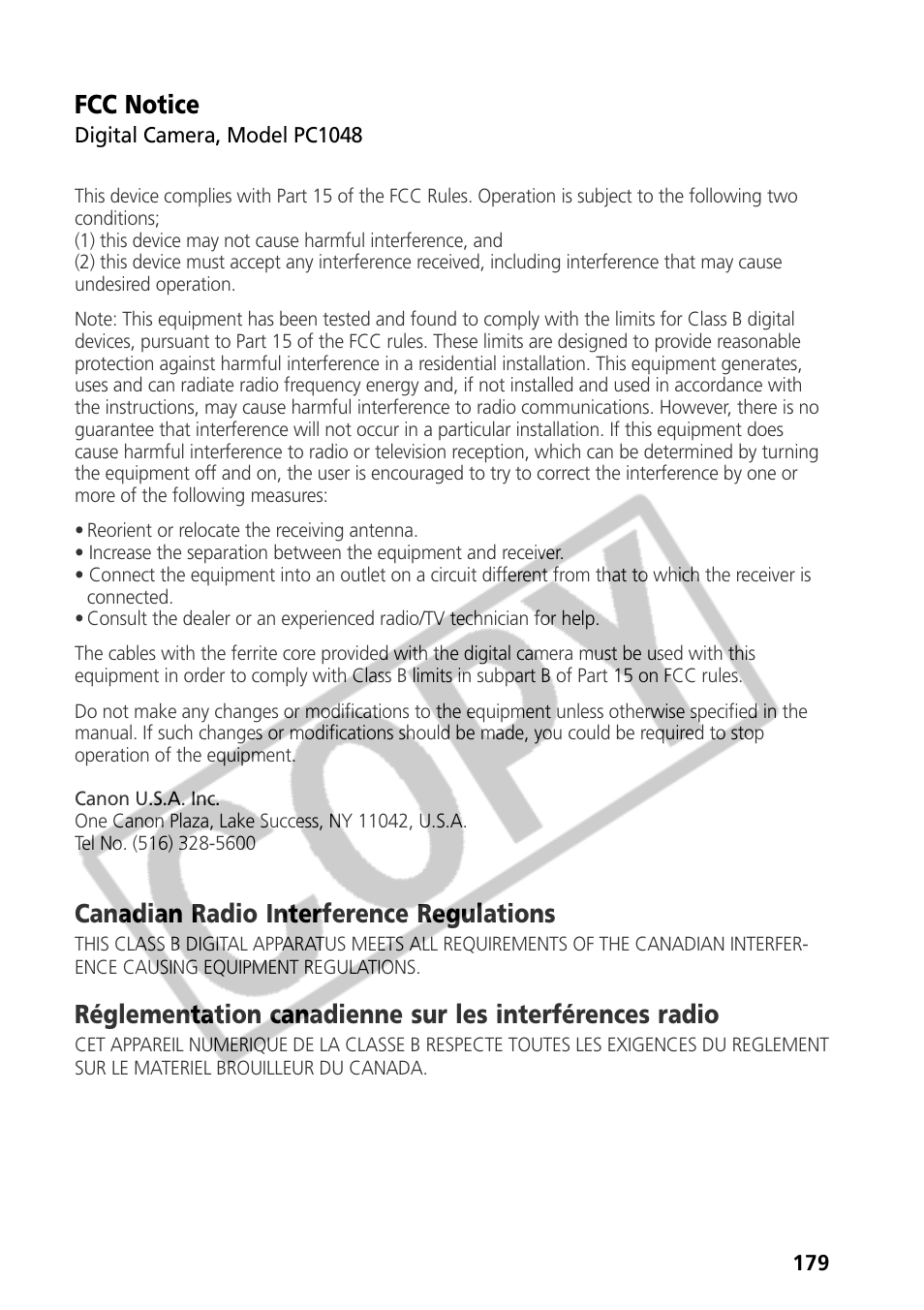 Fcc notice, Canadian radio interference regulations | Samsung CDI-E090-010 User Manual | Page 185 / 186