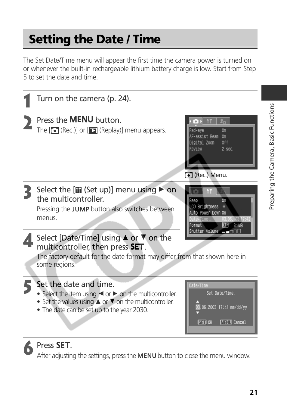 Setting the date / time | Samsung CDI-E090-010 User Manual | Page 27 / 186