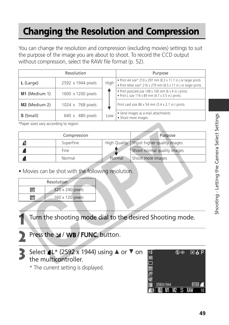 Changing the resolution and compression, Press the / / button | Samsung CDI-E090-010 User Manual | Page 55 / 186