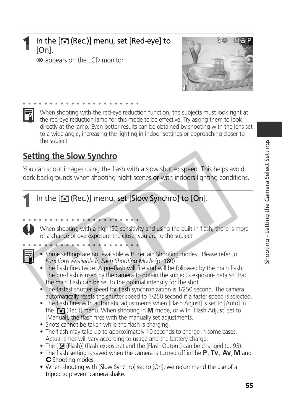 Setting the slow synchro, Appears on the lcd monitor, Shooting - letting the camera select settings | Samsung CDI-E090-010 User Manual | Page 61 / 186