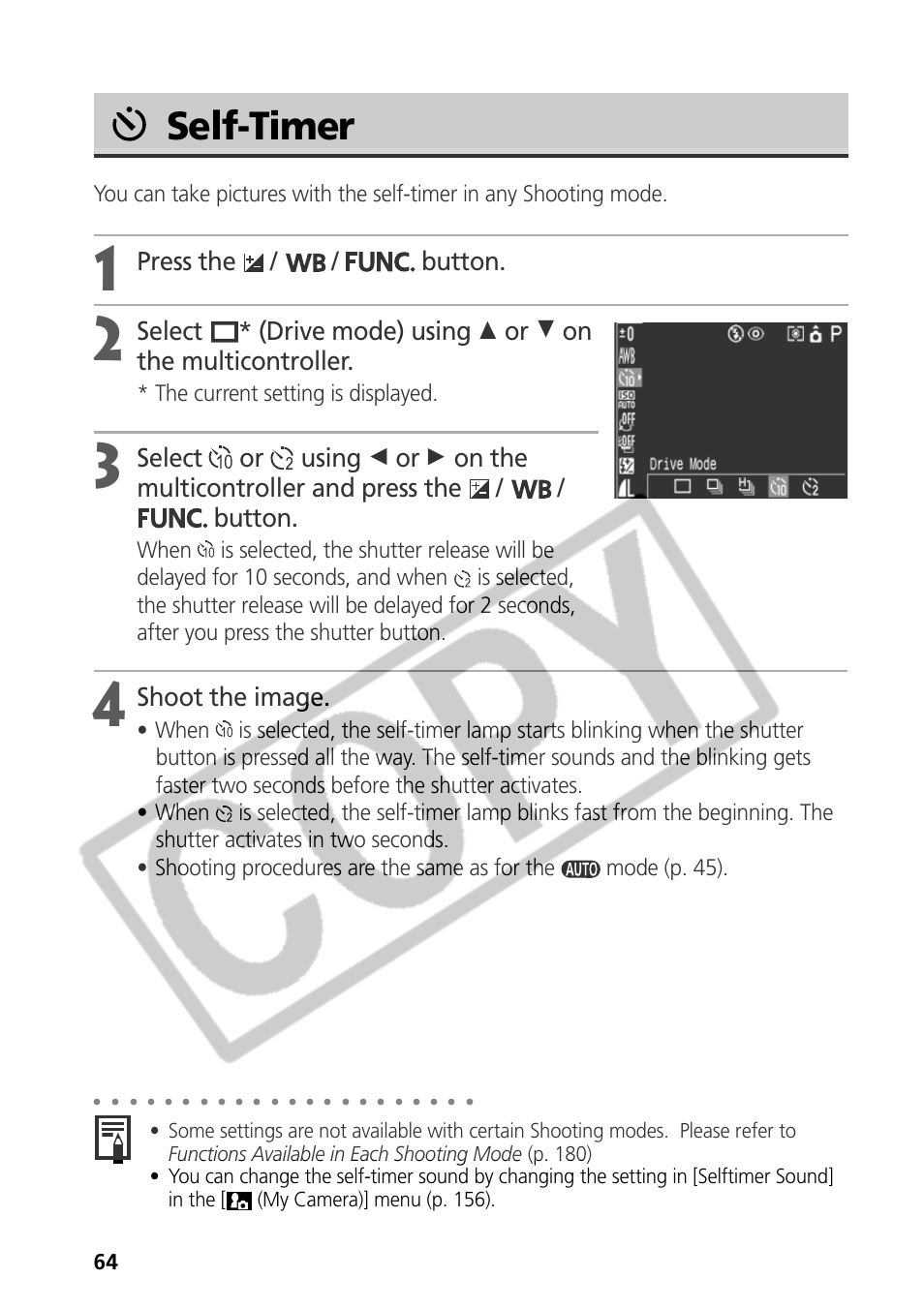 Self-timer, Press the / / button, Shoot the image | Samsung CDI-E090-010 User Manual | Page 70 / 186