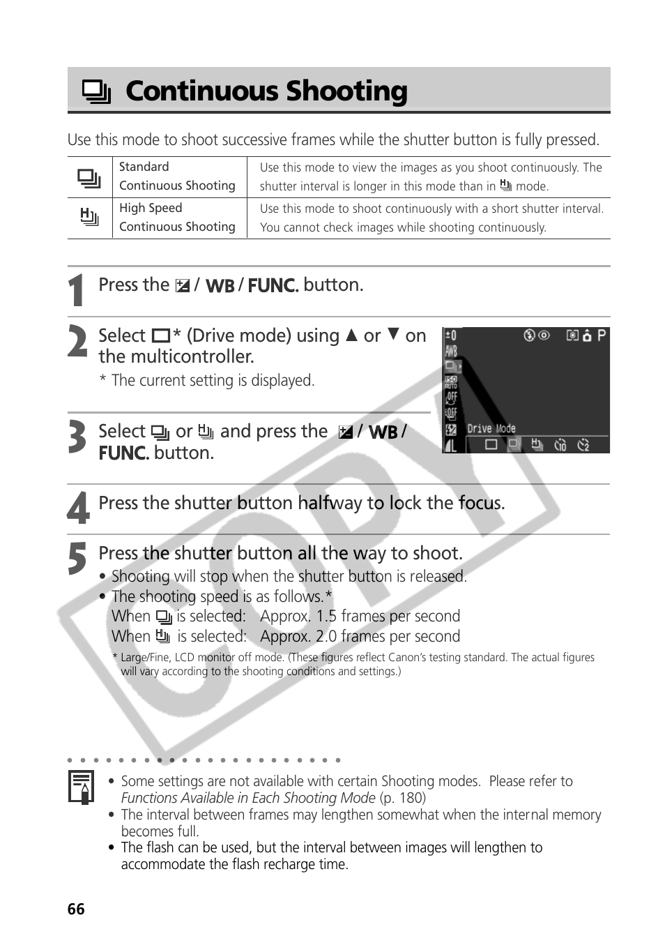 Continuous shooting, Press the / / button, Select or and press the / / button | Press the shutter button halfway to lock the focus, Press the shutter button all the way to shoot | Samsung CDI-E090-010 User Manual | Page 72 / 186