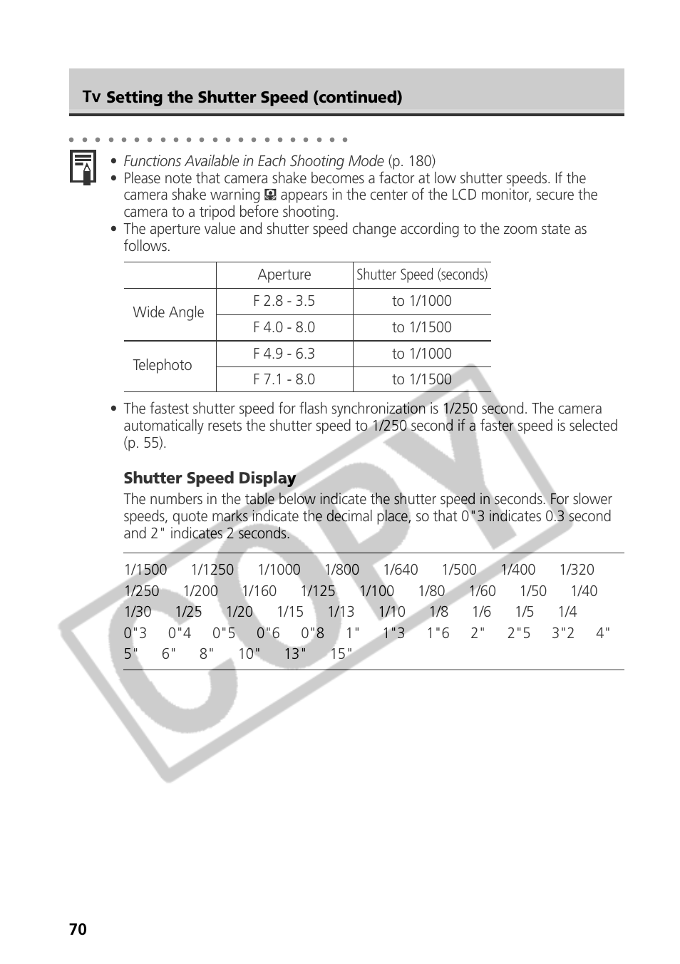70 setting the shutter speed (continued), Shutter speed display | Samsung CDI-E090-010 User Manual | Page 76 / 186