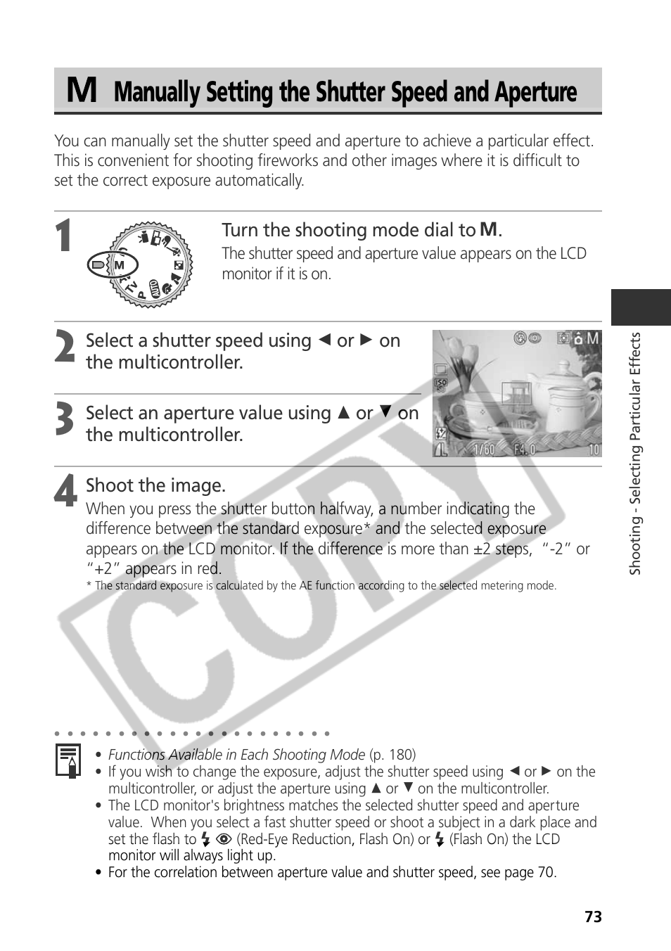 Manually setting the shutter speed and aperture, Turn the shooting mode dial to, Shoot the image | Samsung CDI-E090-010 User Manual | Page 79 / 186