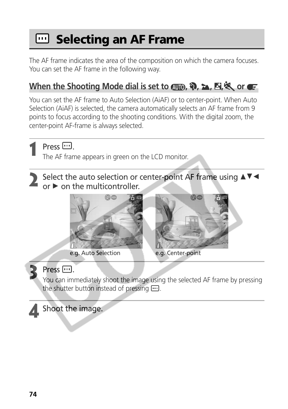 Selecting an af frame | Samsung CDI-E090-010 User Manual | Page 80 / 186