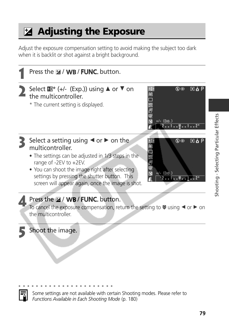 Adjusting the exposure, Press the / / button, Shoot the image | Samsung CDI-E090-010 User Manual | Page 85 / 186