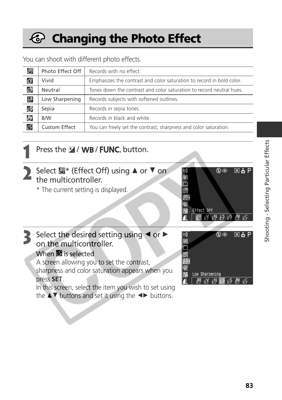 Changing the photo effect | Samsung CDI-E090-010 User Manual | Page 89 / 186