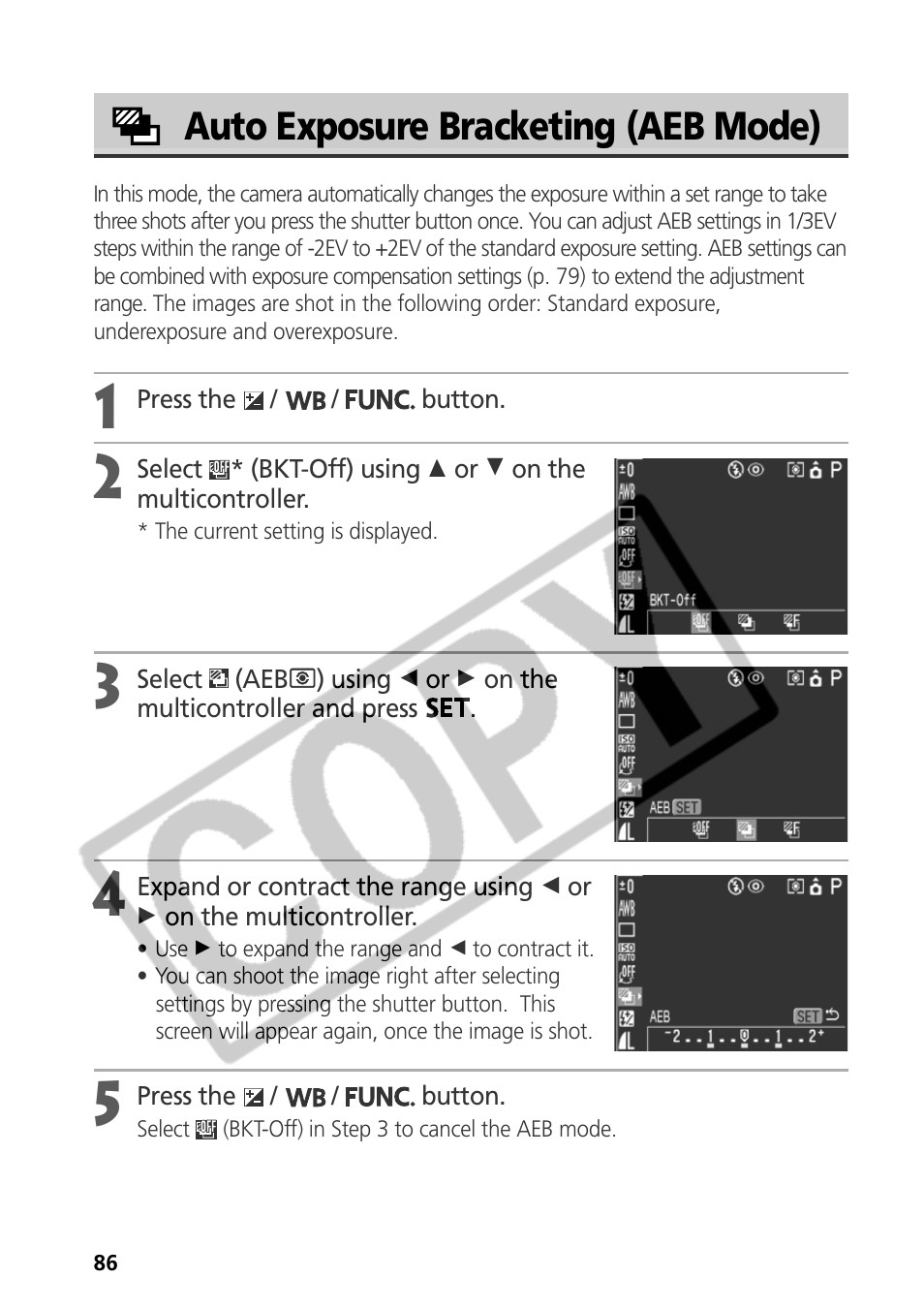 Auto exposure bracketing (aeb mode) | Samsung CDI-E090-010 User Manual | Page 92 / 186