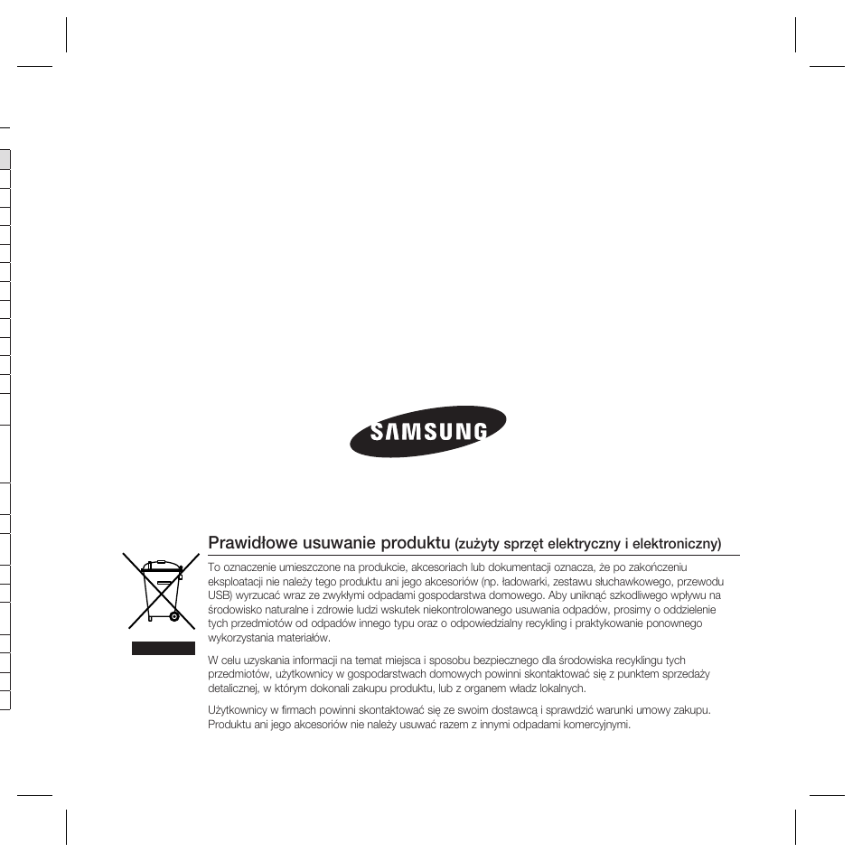 Prawidłowe usuwanie produktu | Samsung SCC-B5367 User Manual | Page 109 / 179