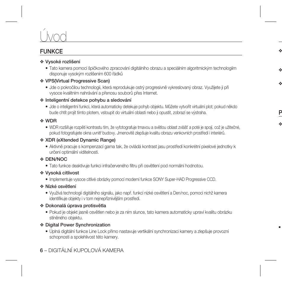 Úvod, Funkce | Samsung SCC-B5367 User Manual | Page 115 / 179