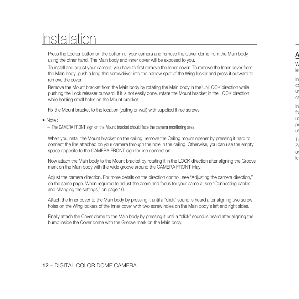 Installation | Samsung SCC-B5367 User Manual | Page 12 / 179
