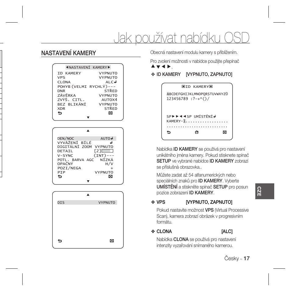 Jak používat nabídku osd, Nastavení kamery, Cdef | Samsung SCC-B5367 User Manual | Page 126 / 179