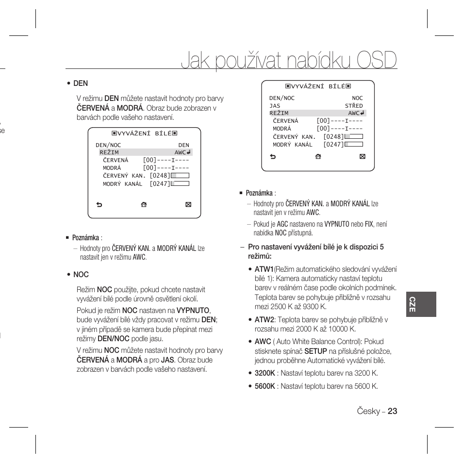 Jak používat nabídku osd | Samsung SCC-B5367 User Manual | Page 132 / 179