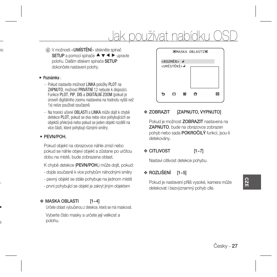 Jak používat nabídku osd | Samsung SCC-B5367 User Manual | Page 136 / 179