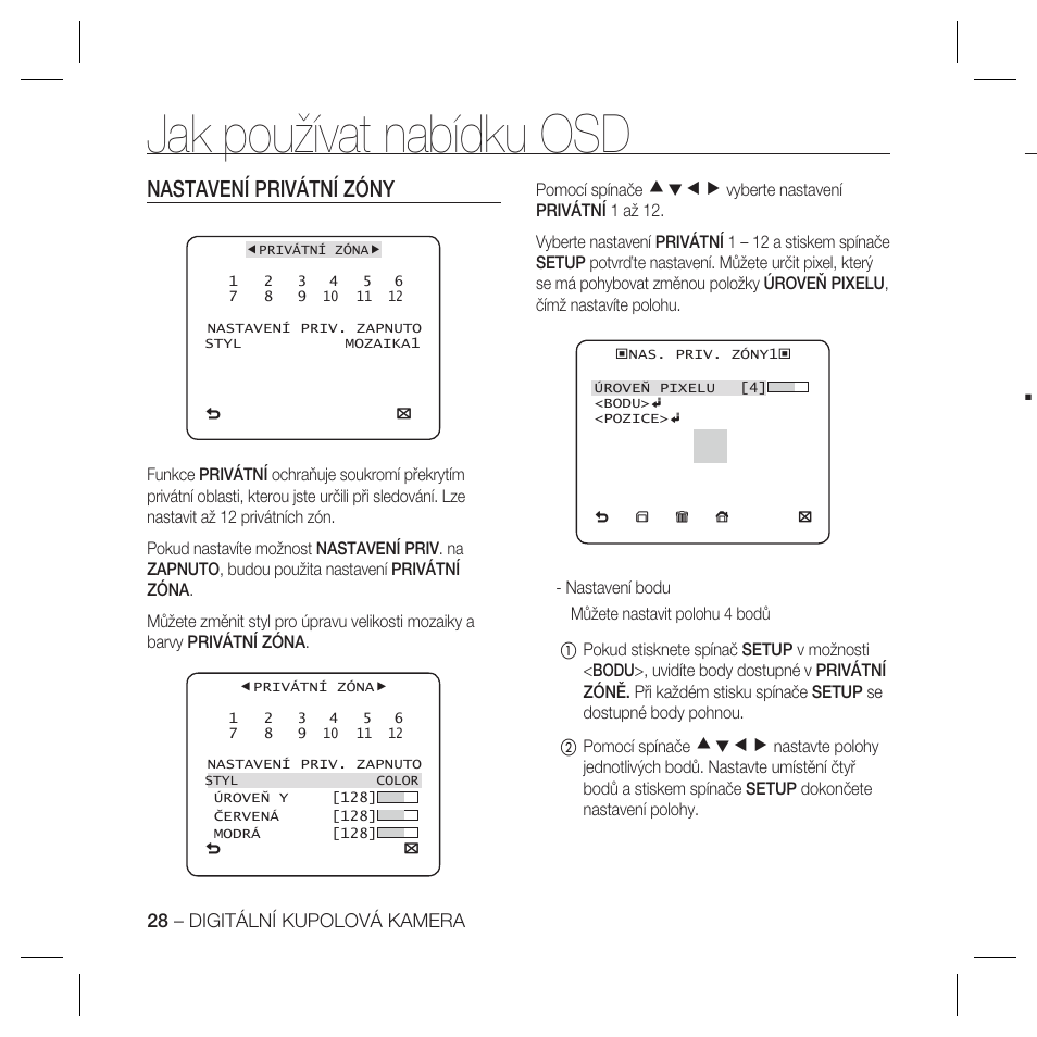 Jak používat nabídku osd, Nastavení privátní zóny, Cdef | Samsung SCC-B5367 User Manual | Page 137 / 179