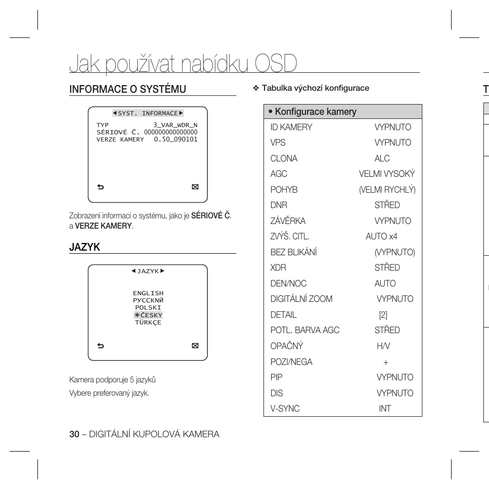 Jak používat nabídku osd, Informace o systému, Jazyk | Samsung SCC-B5367 User Manual | Page 139 / 179