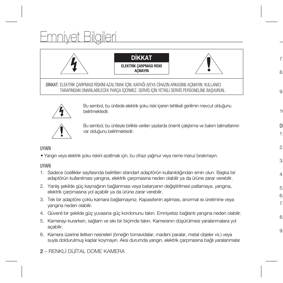 Emniyet bilgileri, Dikkat | Samsung SCC-B5367 User Manual | Page 146 / 179