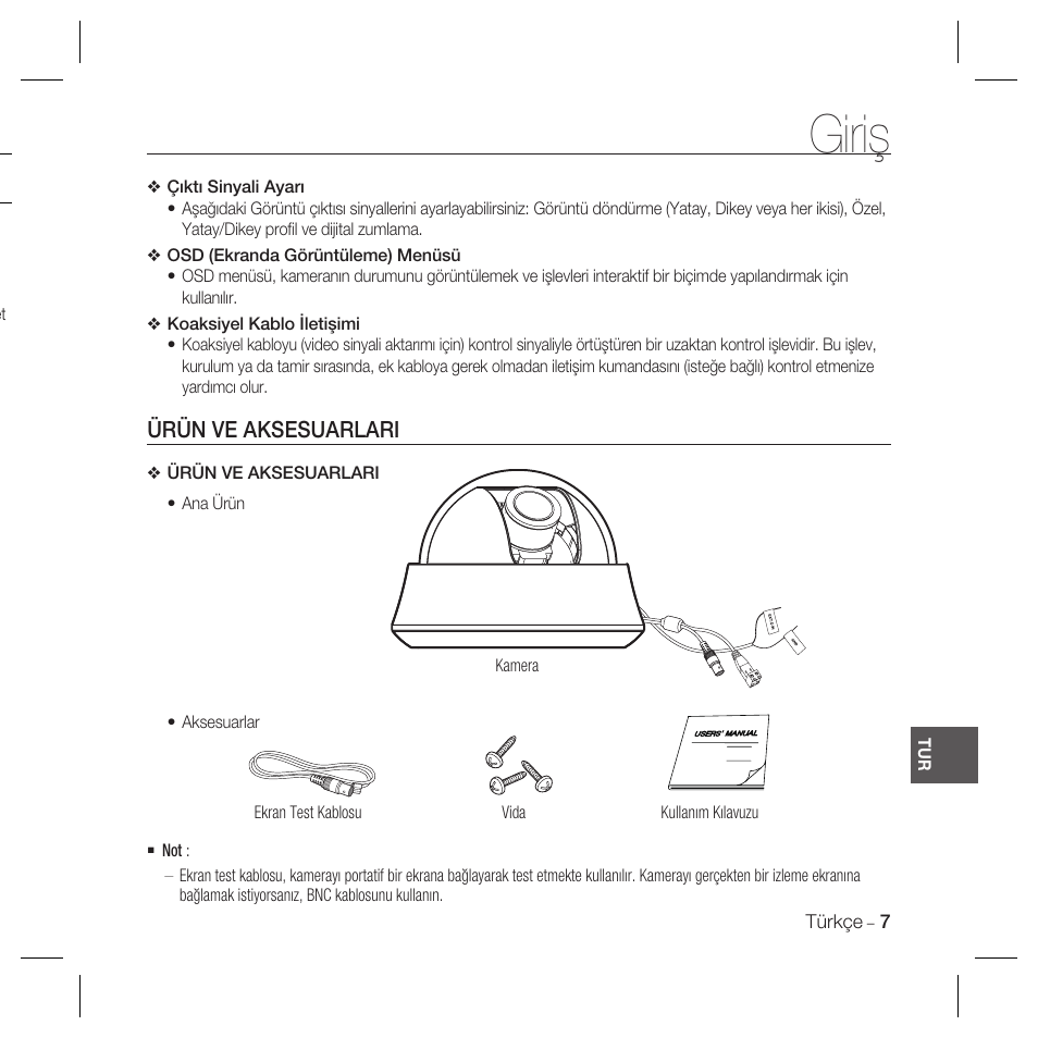 Giriş, Ürün ve aksesuarlari | Samsung SCC-B5367 User Manual | Page 151 / 179