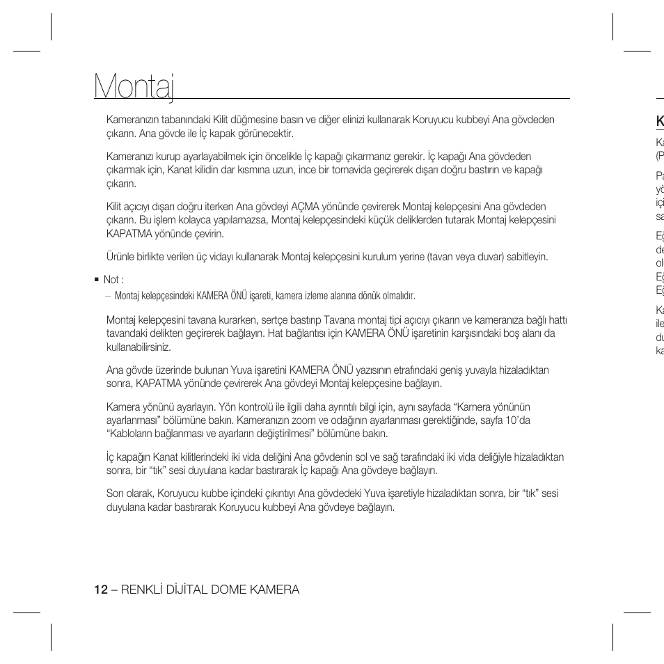 Montaj | Samsung SCC-B5367 User Manual | Page 156 / 179