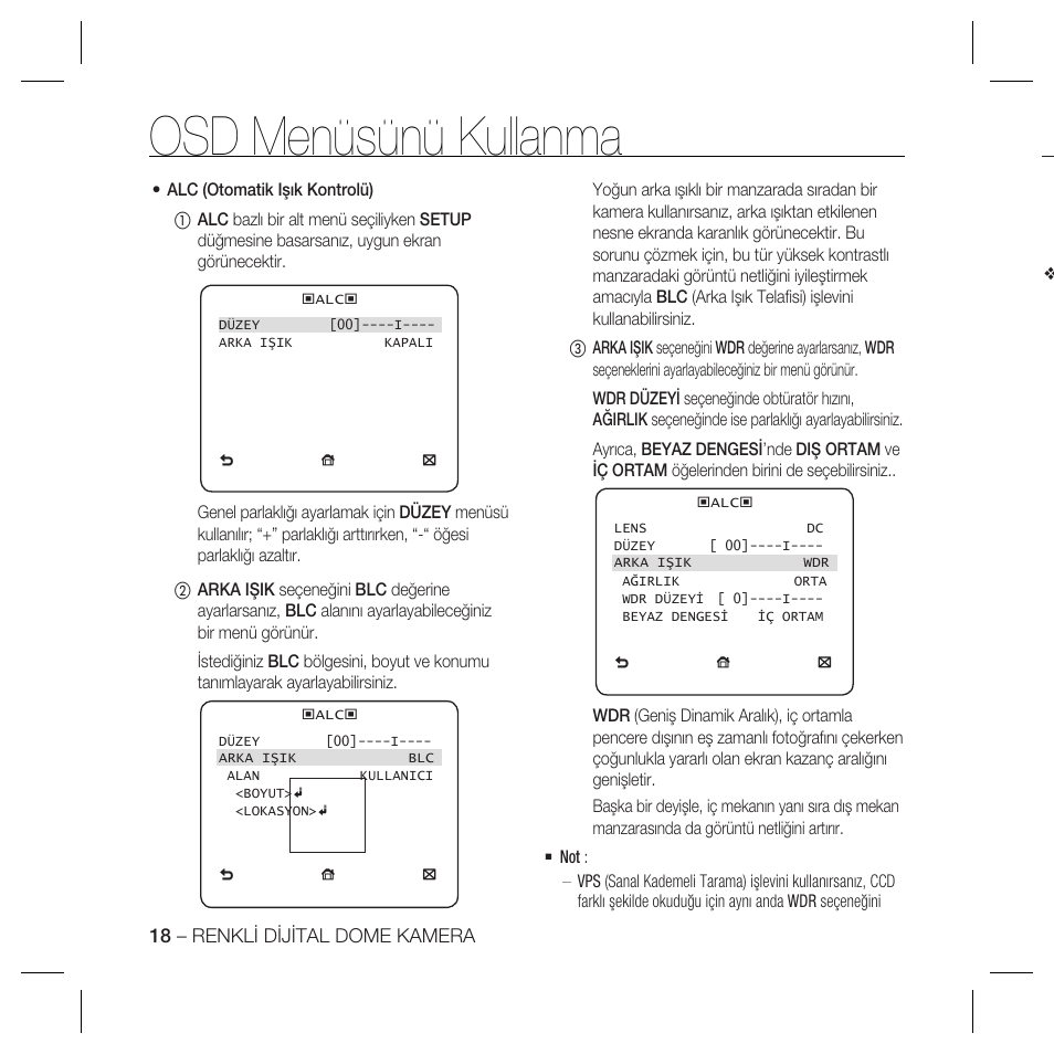 Osd menüsünü kullanma | Samsung SCC-B5367 User Manual | Page 162 / 179