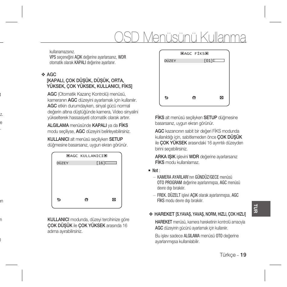 Osd menüsünü kullanma | Samsung SCC-B5367 User Manual | Page 163 / 179