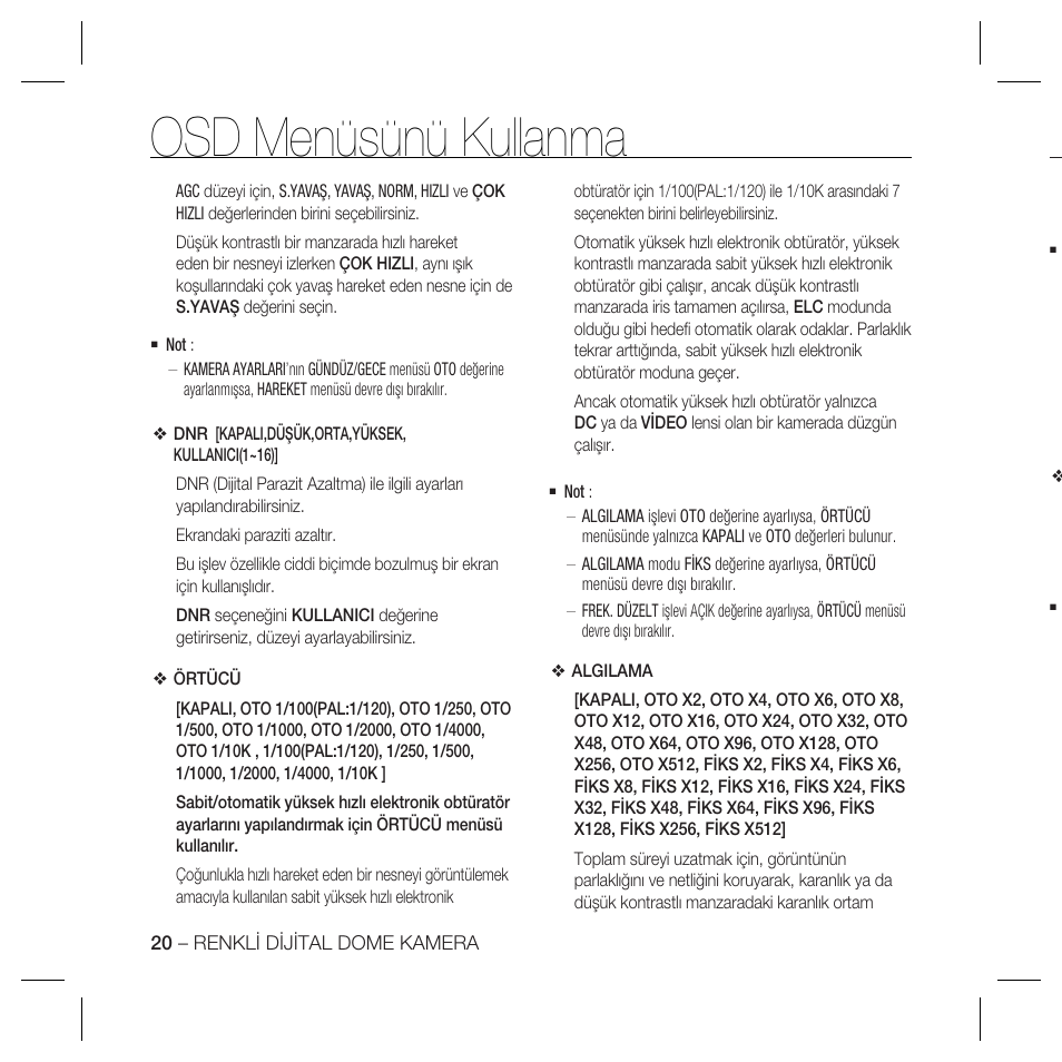 Osd menüsünü kullanma | Samsung SCC-B5367 User Manual | Page 164 / 179